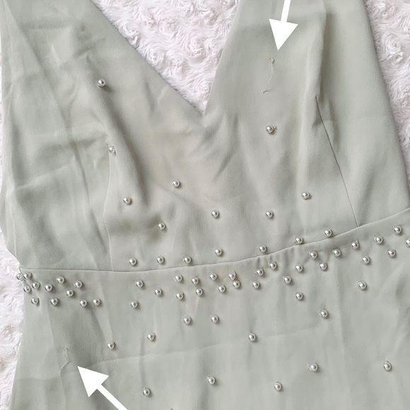 WILDFOX COUTURE PEARL SAGE GREEN MINI V-NECK DRESS - Picture 8 of 11